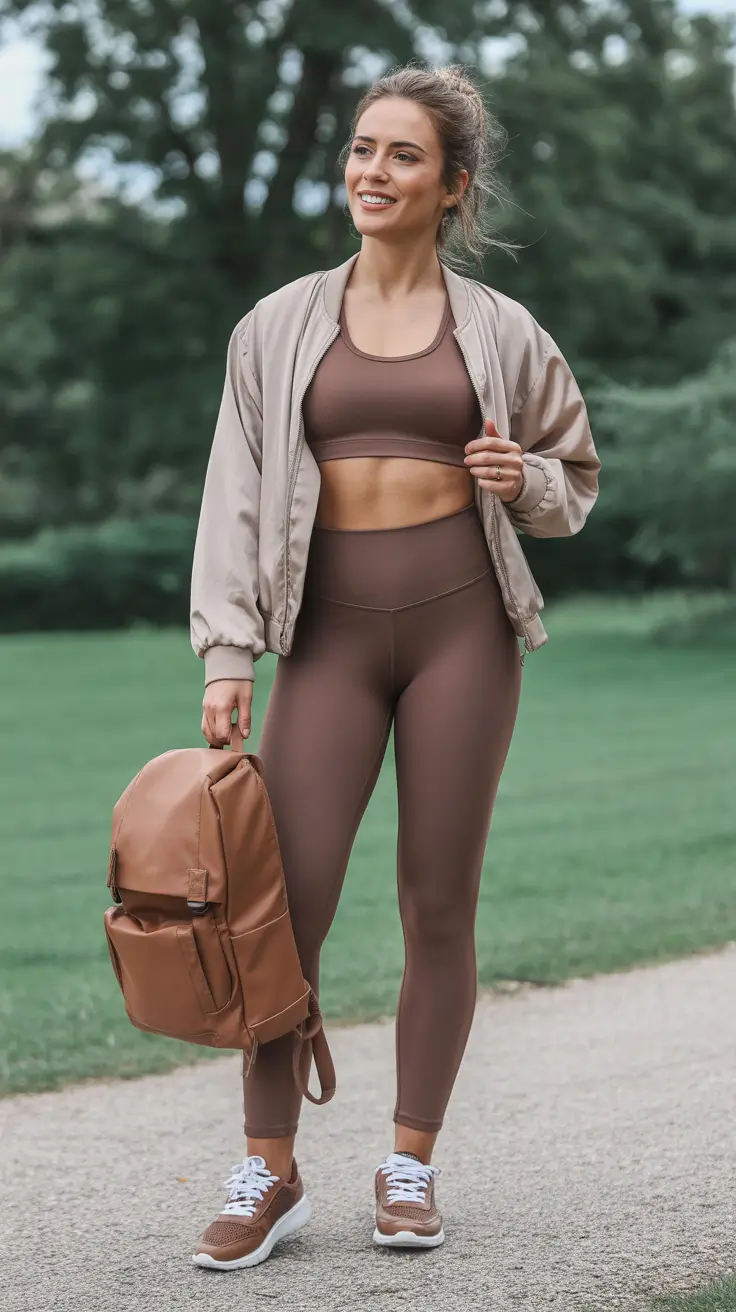 elegant spring sport outfits for women 2026 Chocolate Performance Set With Off-Duty Cool