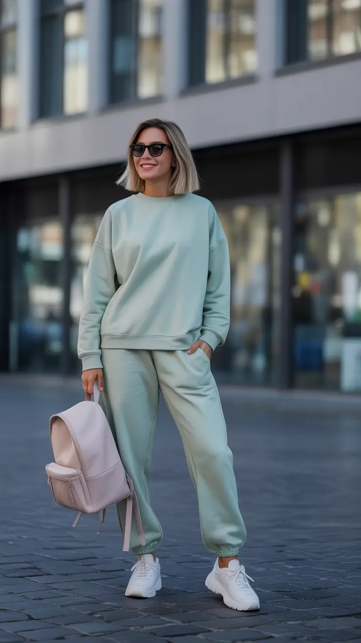 elegant spring sport outfits for women 2026 Mint Oversized Sweats With A Clean Street Finish