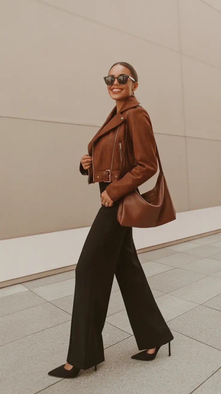 trendy spring transition outfits to wear 2026 + Warm Leather And Heels For Dinner Plans