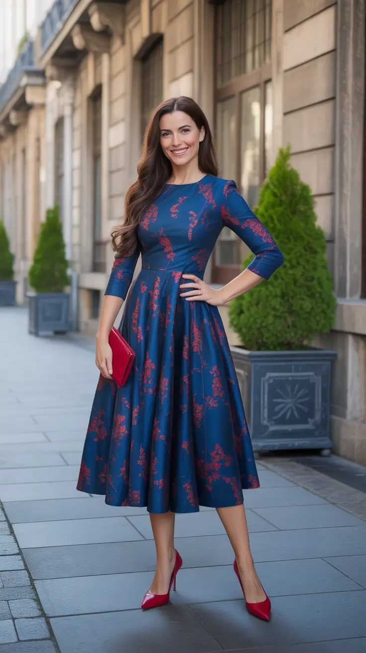 trendy spring wedding guest outfit 2026 + Navy And Red For City Wedding Confidence
