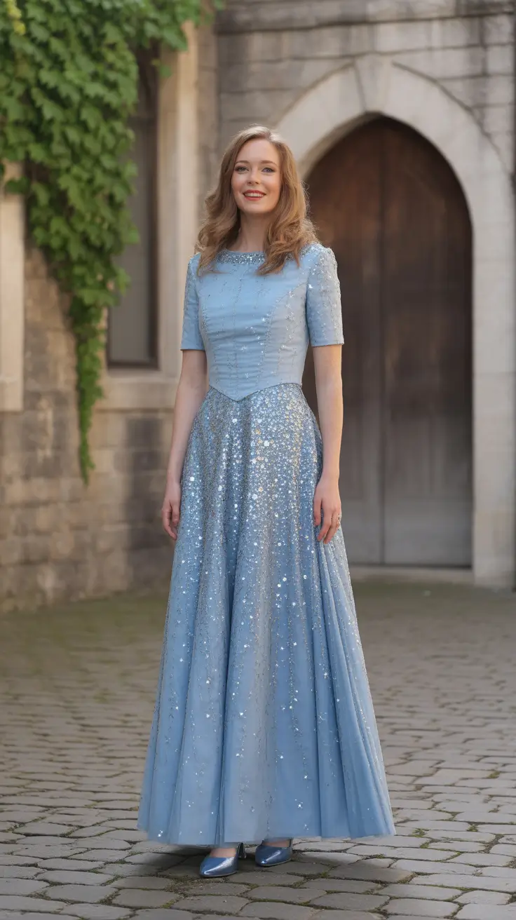 trendy spring wedding guest outfit 2026 + Sky Blue Sequins For A Nighttime Reception