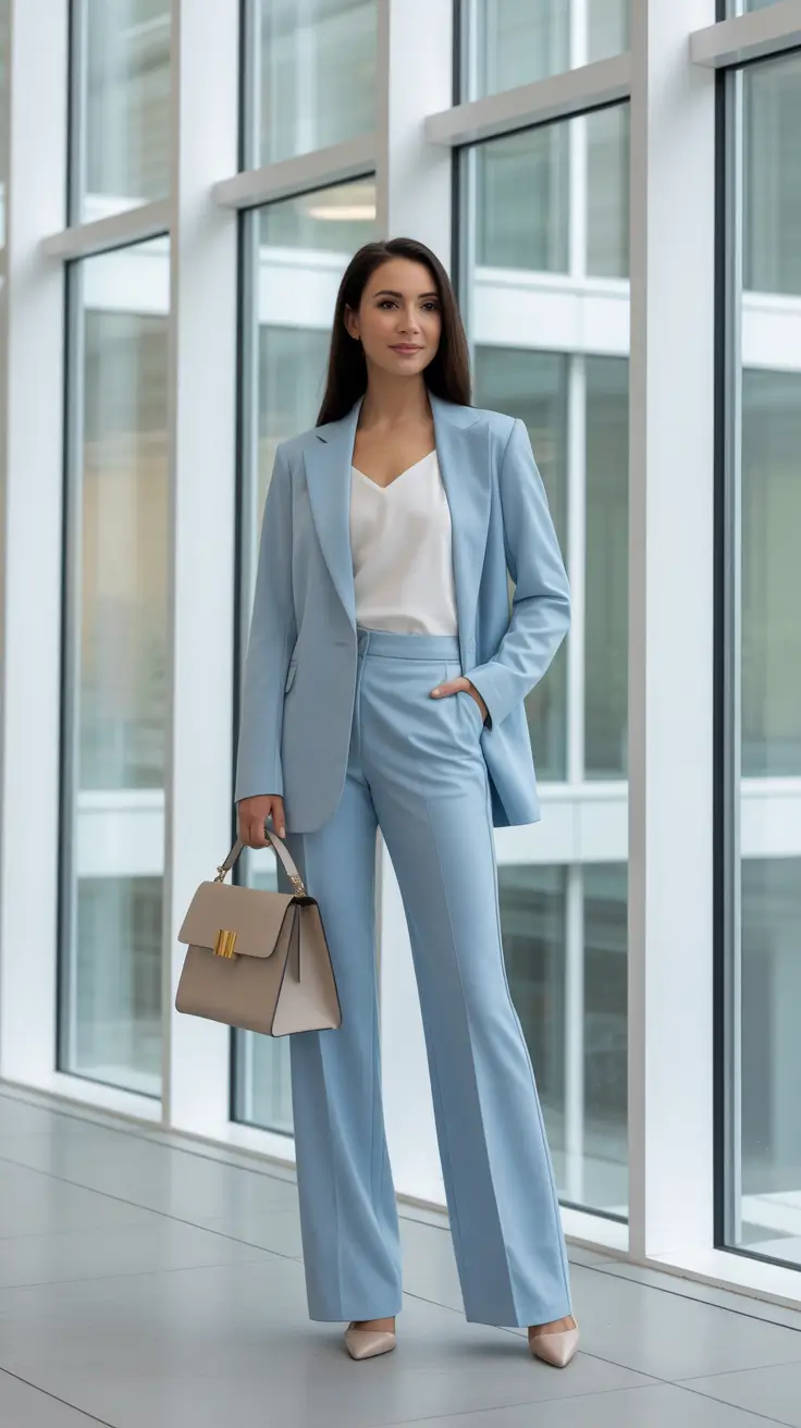 trendy spring workwear 2026 - Powder Blue Suit For A Clean Spring Reset
