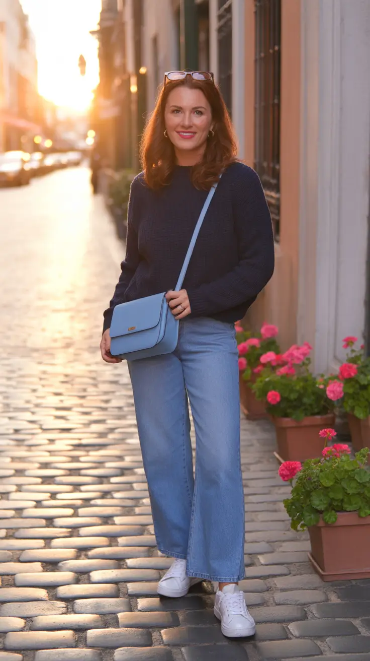 effortless comfy spring outfits 2026 Cool Evening Layers With A Cozy Sweater And Light Denim