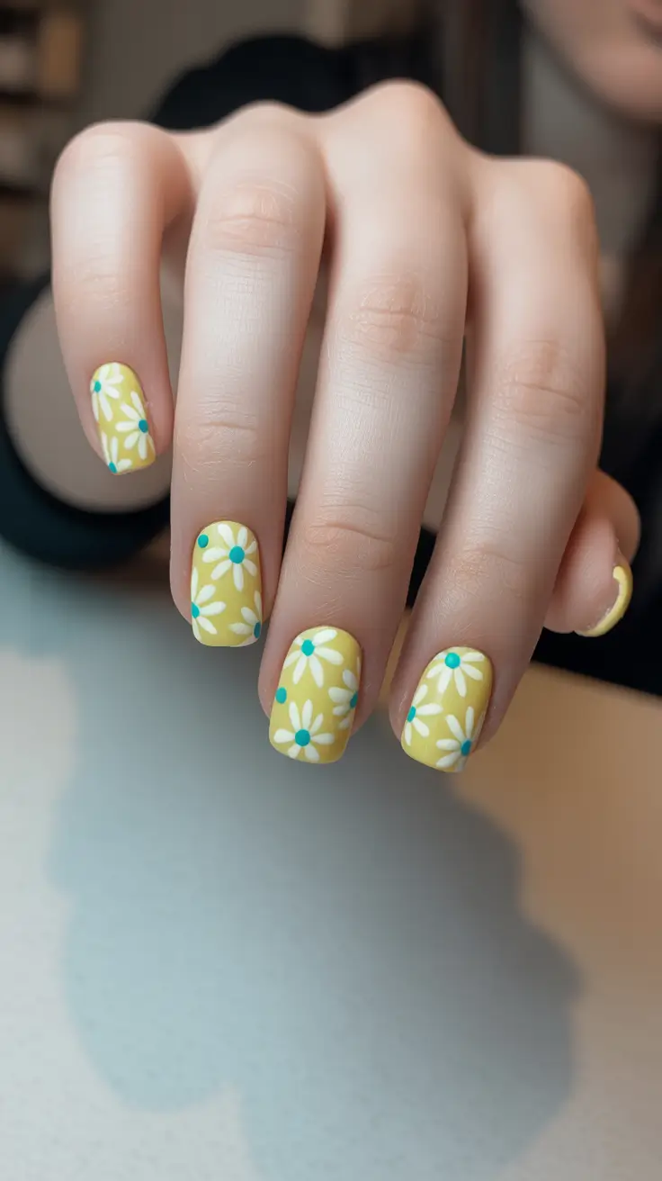 festive cool spring nails 2026 ideas + Sunshine Daisies On Soft Square Tips