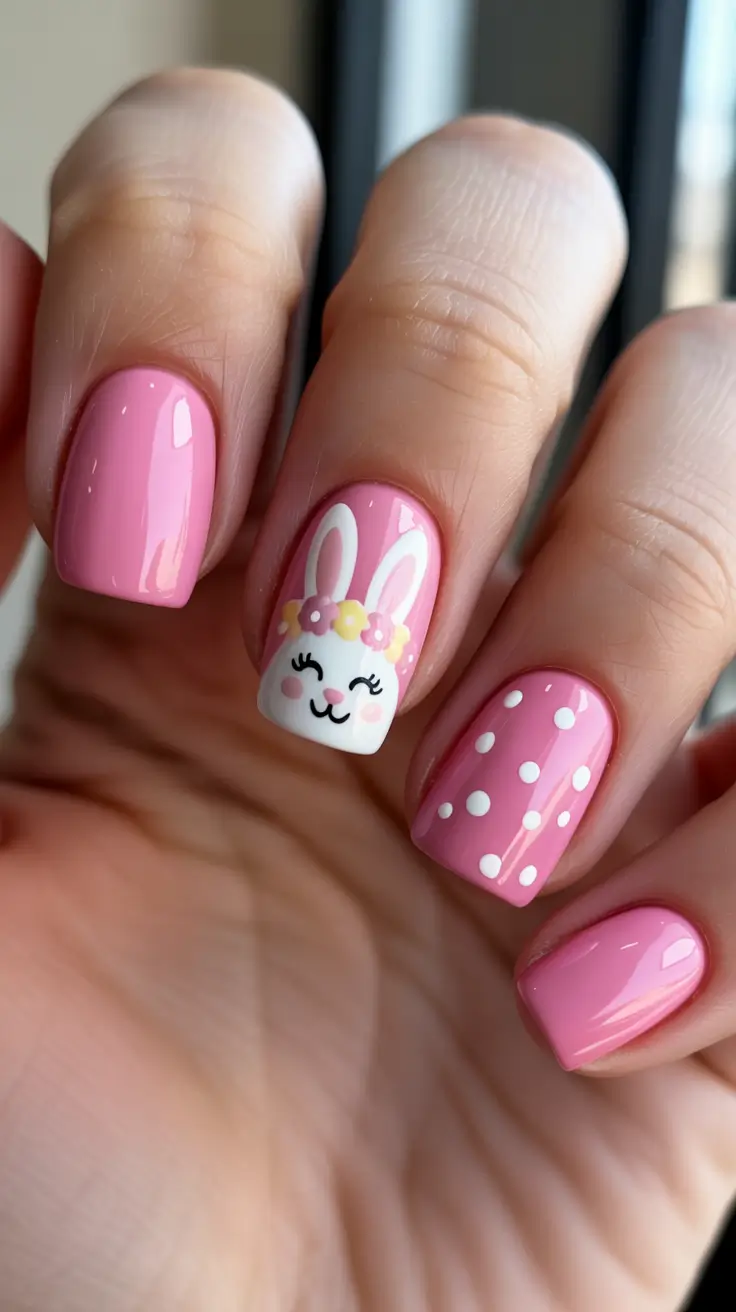 elegant fun spring nails 2026 + Blush Bunny Charm With Glossy Square Tips
