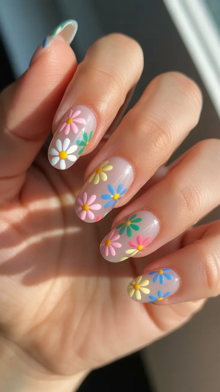 elegant fun spring nails 2026 + Sheer Nude Garden Party Florals