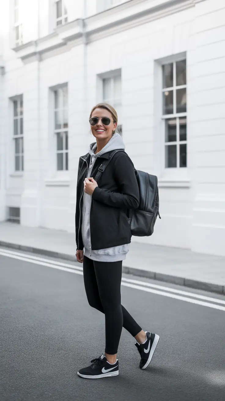 effortless leggings outfit spring 2026 Hoodie And Backpack For On The Go City Days