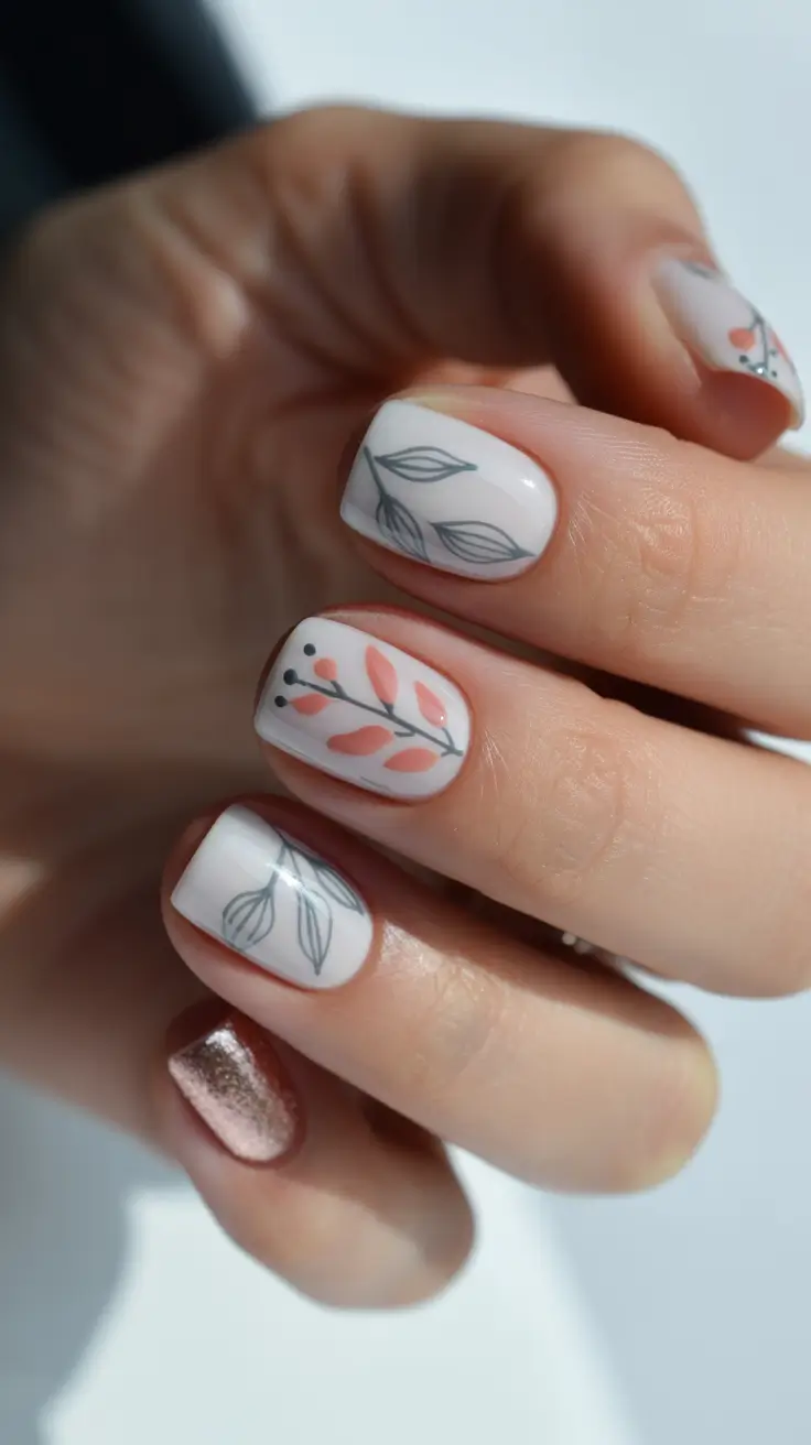 March Nails Ideas 2026 Soft Botanical Line Art On Short Square Nails