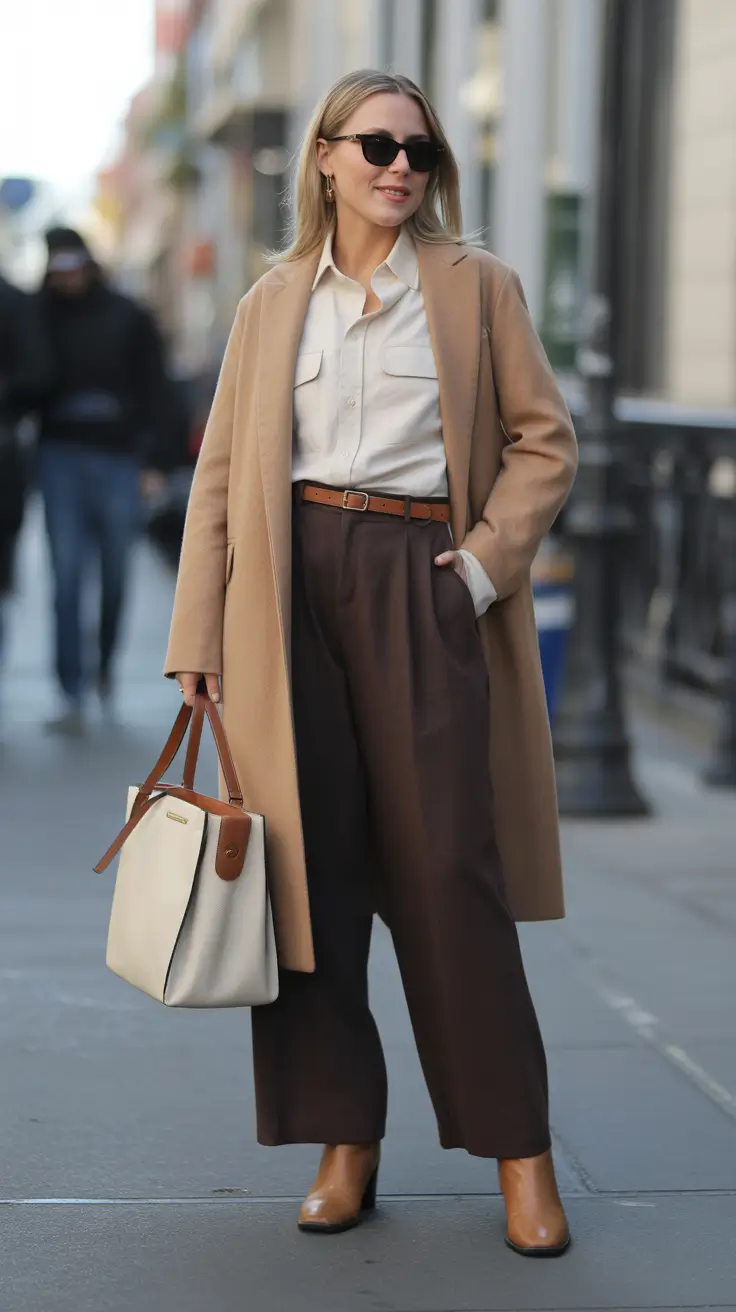 March Outfits Ideas 2026 Camel Coat And Cocoa Trousers For Polished City Days