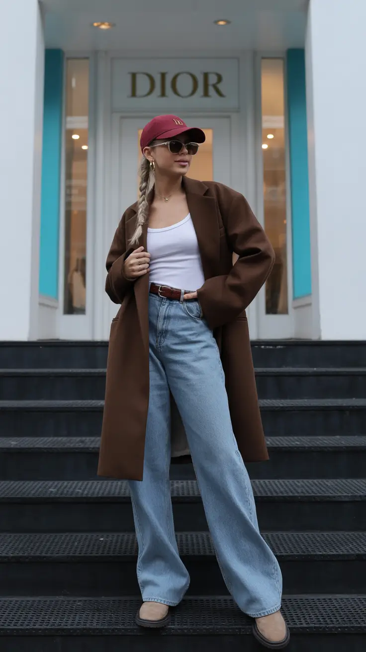 March Outfits Ideas 2026 Chocolate Coat And Baggy Jeans For Designer-Errand Energy