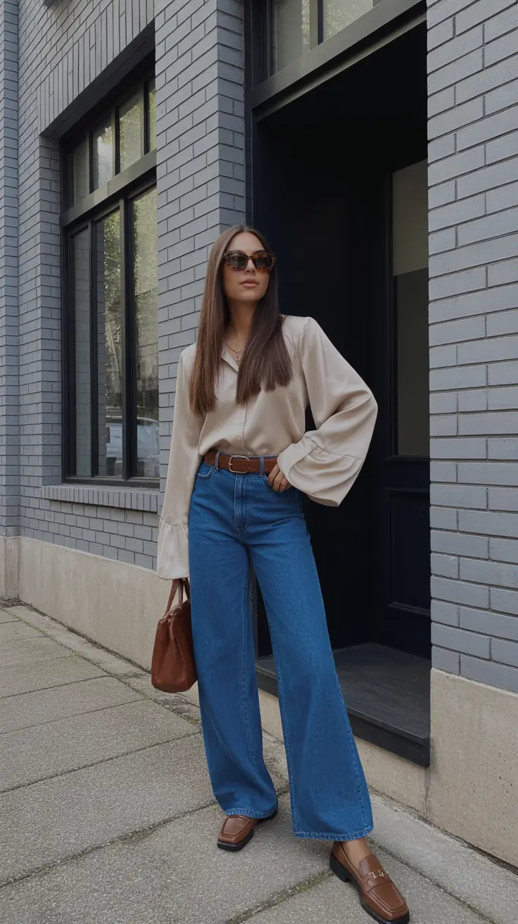 March Outfits Ideas 2026 + Satin Blouse And Wide-Leg Denim For That First Real March Sunshine