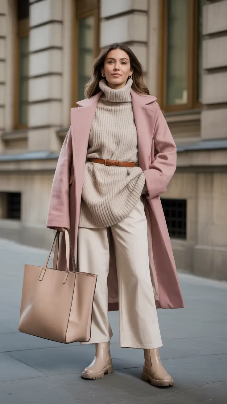 March Outfits Ideas 2026 + Blush Coat And Cozy Turtleneck For Soft March Elegance