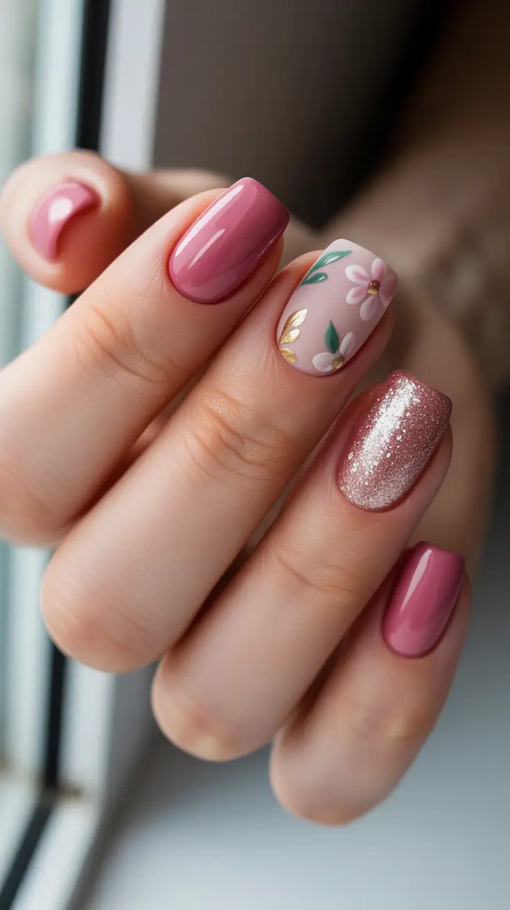chic short spring nails 2026 + Mauve Gloss With A Sparkly Rosé Moment