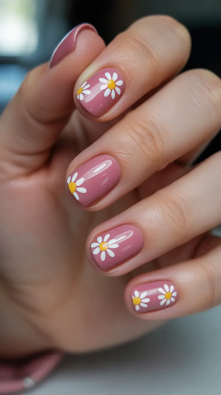 chic short spring nails 2026 + Dusty Rose Daisies That Still Feel Grown-Up