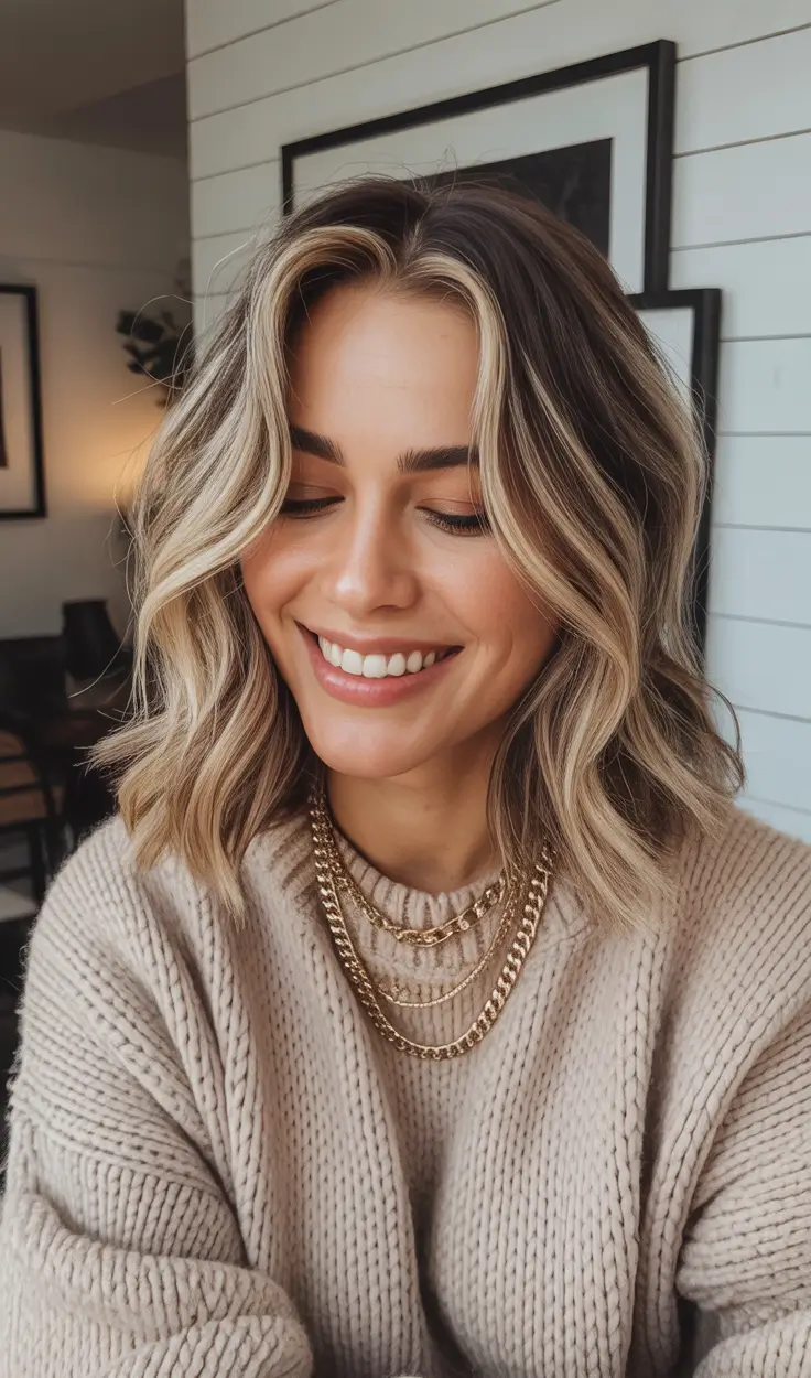 best spring balayage hair color ideas 2026 + Soft Blonde Money Pieces On A Textured Lob