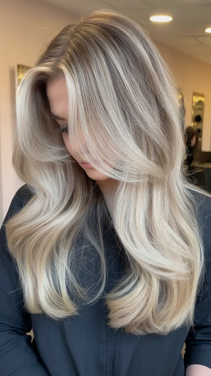 best spring balayage hair color ideas 2026 Champagne Blonde Balayage With A Soft Shadow Root