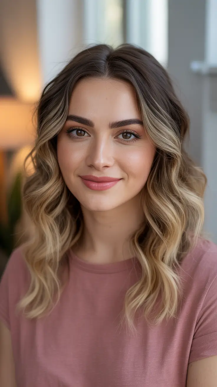 best spring balayage hair color ideas 2026 + Soft Lob Balayage With A Blonde Root Melt
