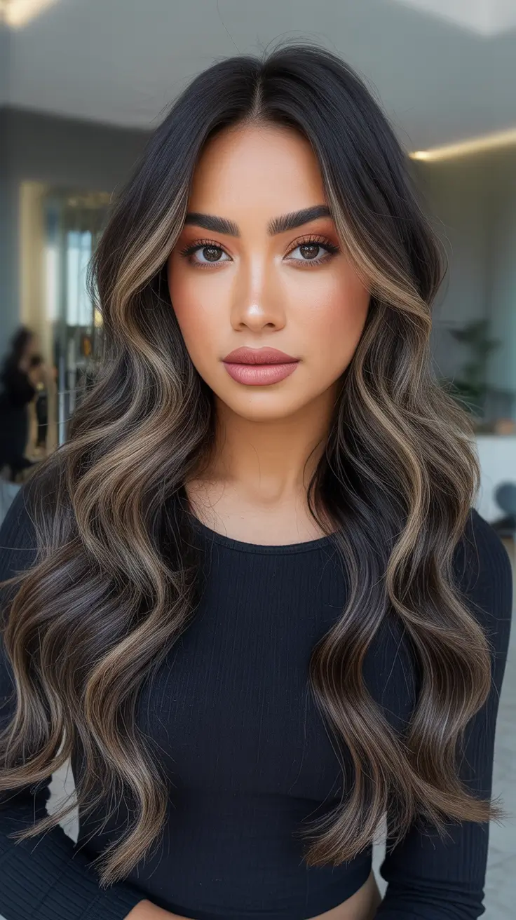 best spring balayage hair color ideas 2026 Smoky Brunette Balayage With Beige Money Pieces