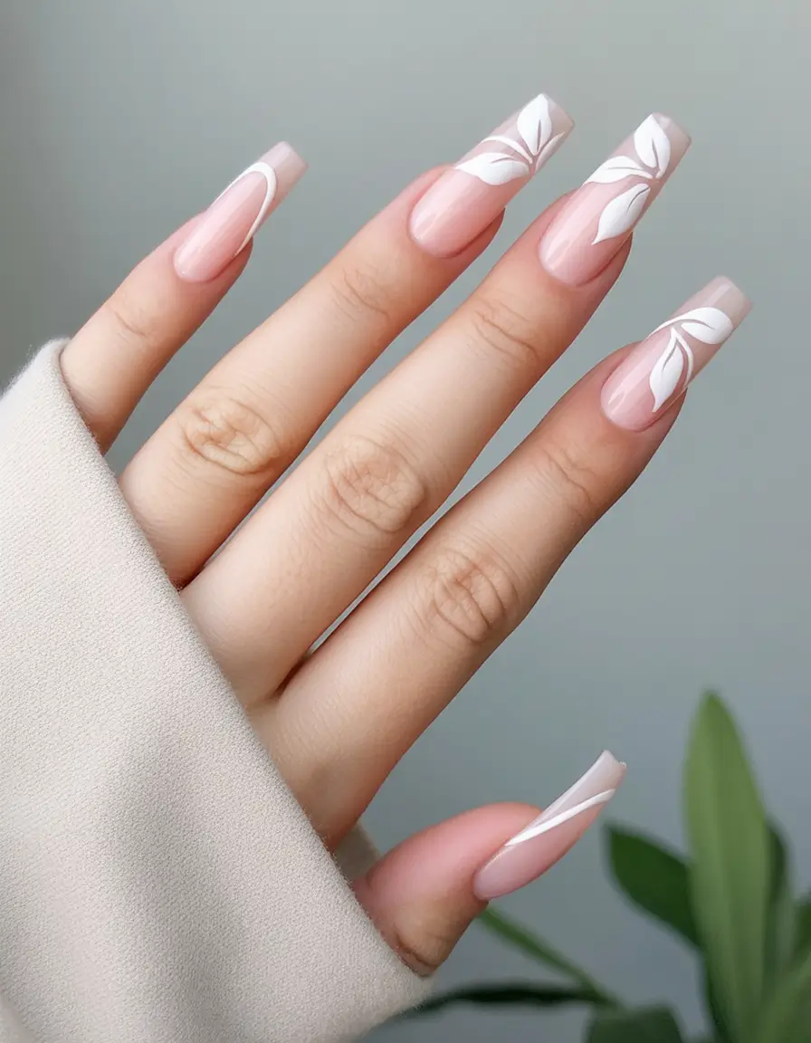 soft spring ballerina nails 2026 + Minimal White Leaf French For Soft, Quiet Luxury
