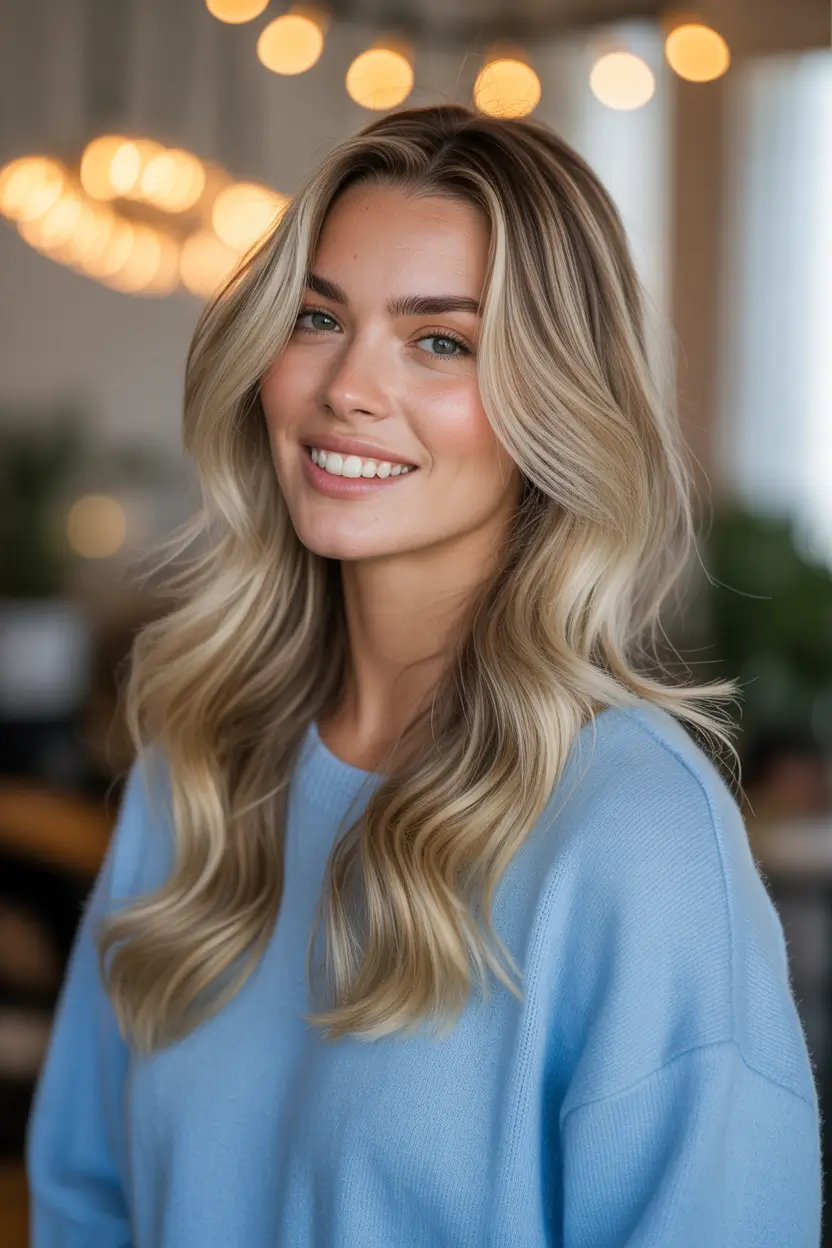 modern spring blonde hair color inspiration 2026 Soft, Warm Blonde With Face-Framing Glow