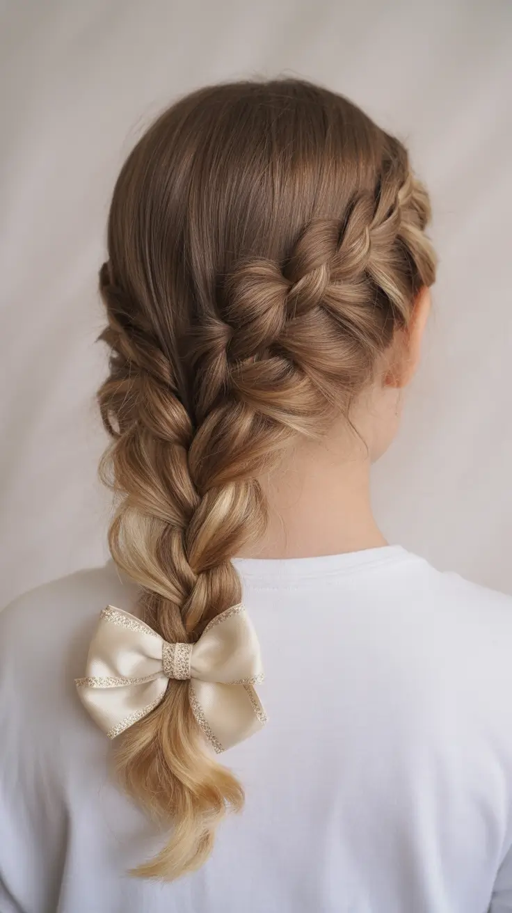 elegant spring bow hairstyles for 2026 + Classic Braid With Side Detail And A Soft Satin Finish