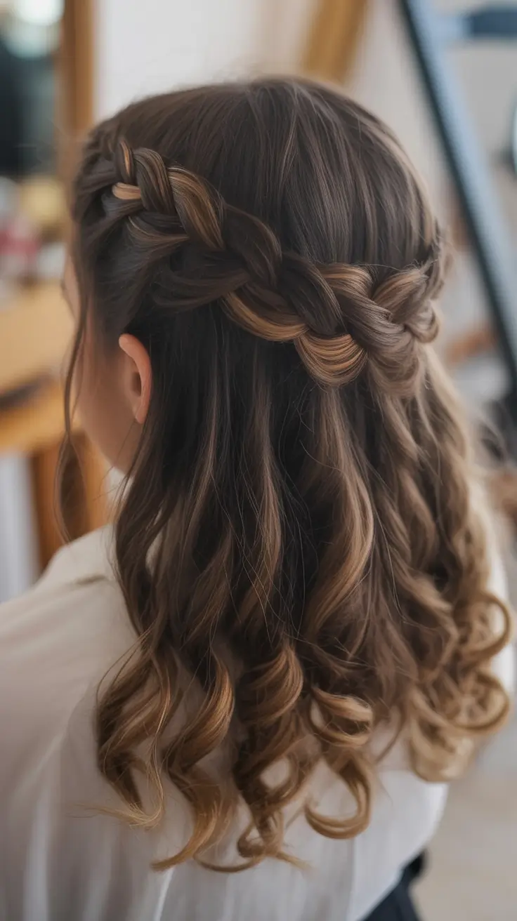easy spring braids hairstyles 2026 + Half-Up Braided Halo With Loose Curls And Lightness