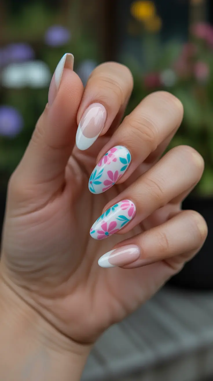 chic spring break nails 2026 + Soft French Tips With Tropical Flower Pops