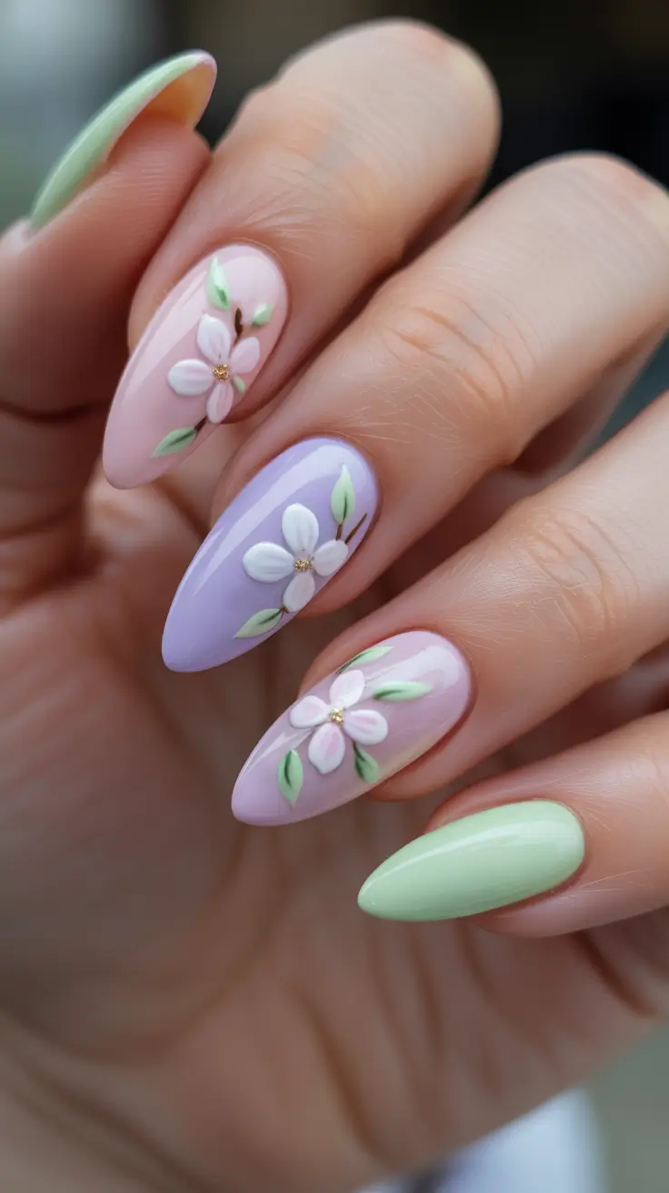 chic spring break nails 2026 + Pastel Petals With A 3D Spring Glow