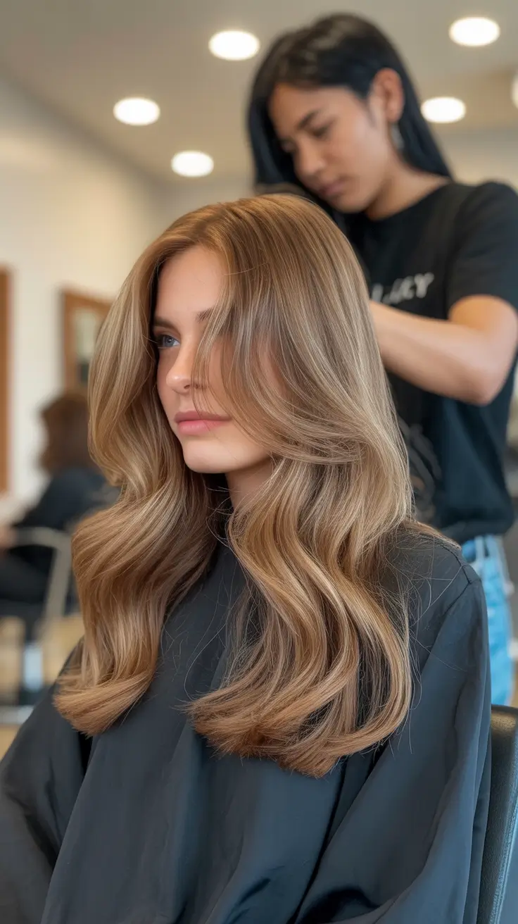 new spring caramel hair color 2026 Airy Caramel Ribbons On Long Layers