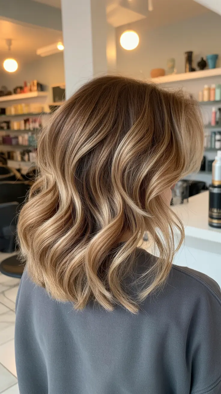 new spring caramel hair color 2026 High-Contrast Caramel Highlights On A Chic Shorter Lob
