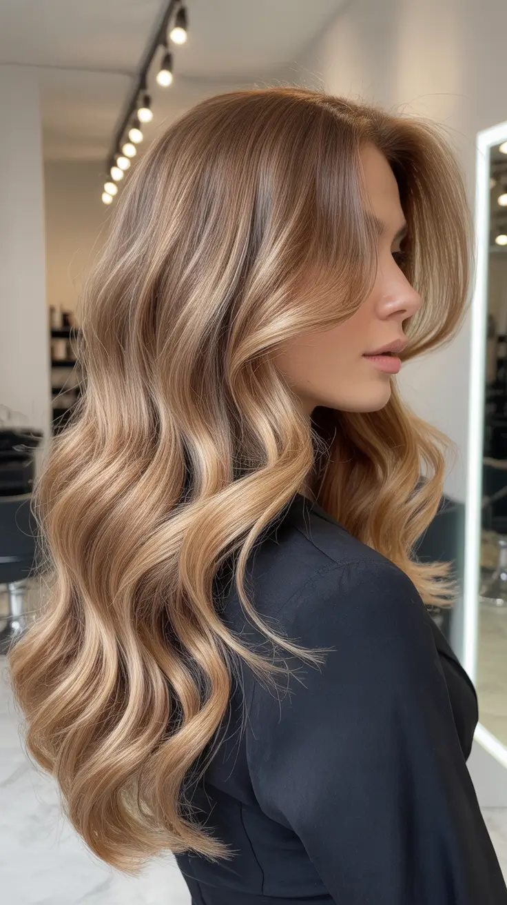 new spring caramel hair color 2026 Silky Caramel Ribbons With A Face-Framing Sweep