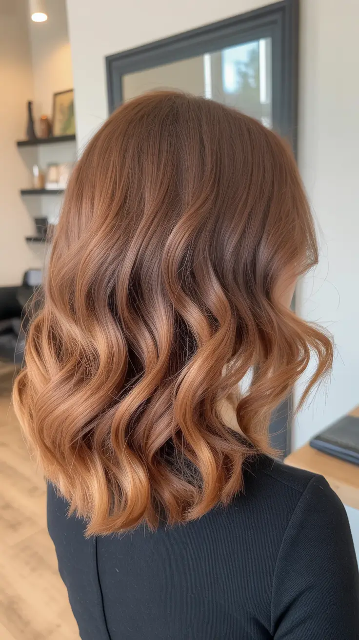 new spring caramel hair color 2026 Short Wavy Caramel Melt With Warm Ends