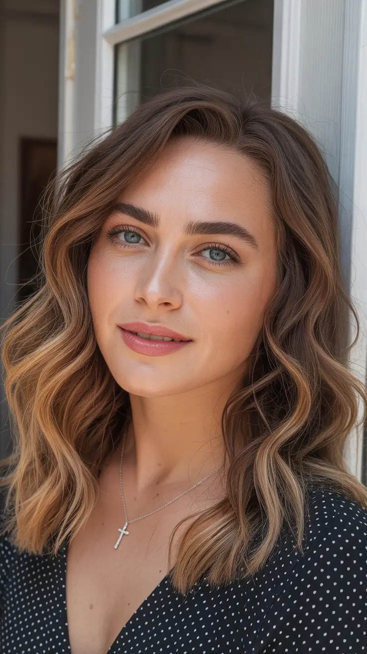 new spring caramel hair color 2026 Golden Caramel Waves With A Soft Auburn Lean