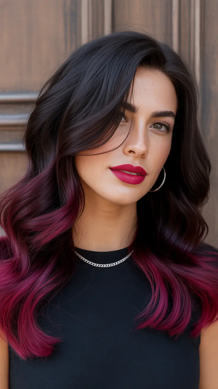 chic dark spring hair color ideas 2026 Black Cherry Ends With Glossy Volume