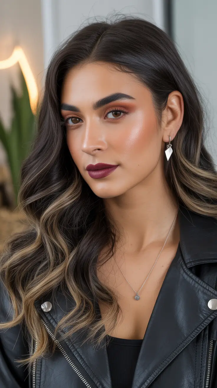 chic dark spring hair color ideas 2026 + Espresso Base With Smoky Caramel Balayage