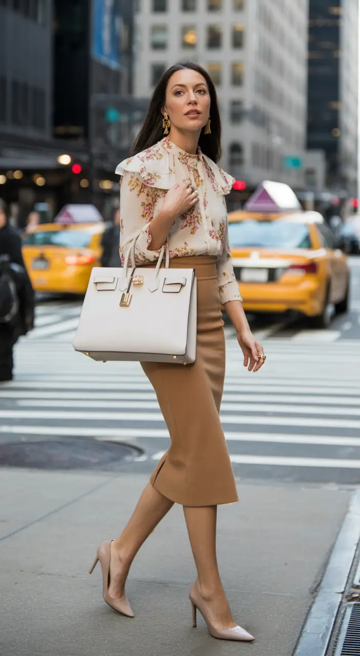 trendy spring date night outfit 2026 Silk Blouse And Pencil Skirt - City Date Night Authority