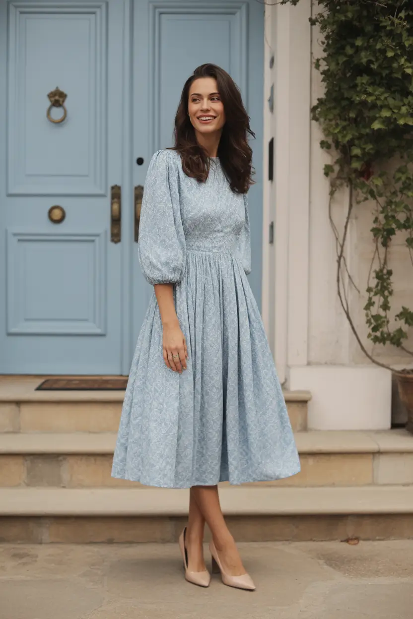 trendy spring date night outfit 2026 Soft Blue Grace For A Gentle Spring Evening