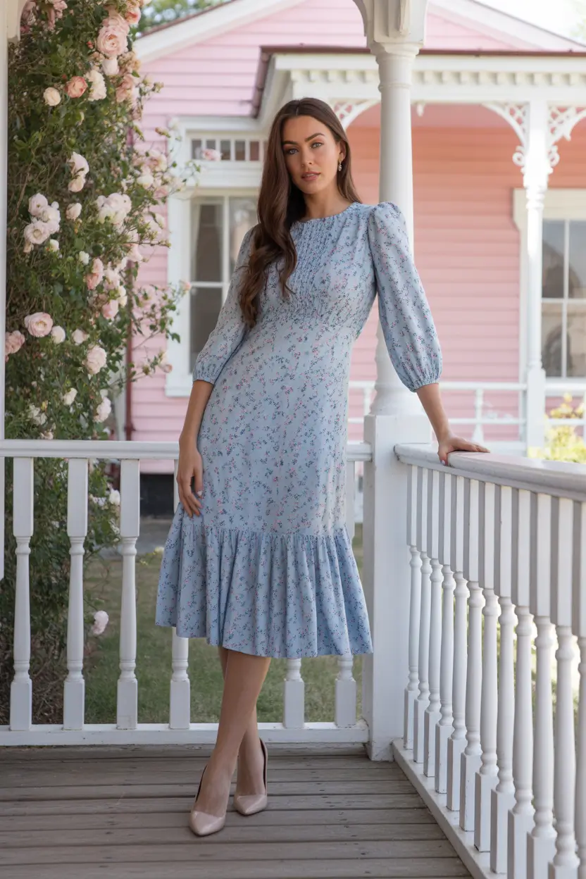 trendy spring date night outfit 2026 Vintage-Inspired Florals With Soft Spring Movement