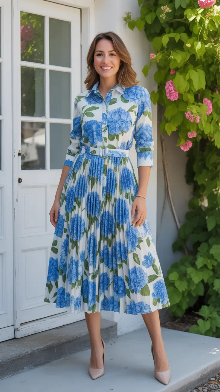 chic spring dress outfits for women 2026 + Blue Floral Shirt Dress That Feels Like Fresh Sheets
