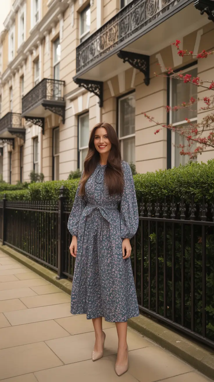 chic spring dress outfits for women 2026 + Dusty Blue Tie Waist Midi For Polished City Days