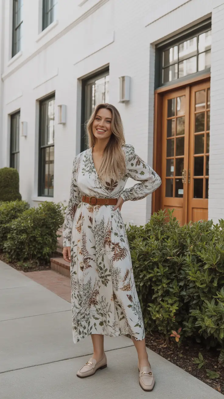 chic spring dress outfits for women 2026 + Botanical Wrap Dress With A Belted Waist