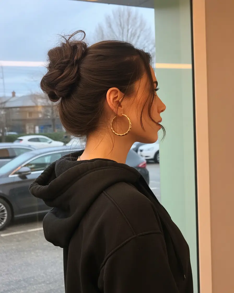 cute easy spring hairstyles 2026 + Textured High Bun With Face-Framing Tendrils