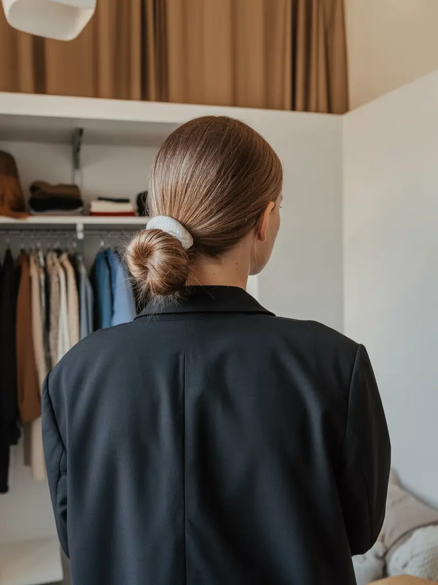 cute easy spring hairstyles 2026 + Polished Low Bun With A Cozy Scrunchie Twist