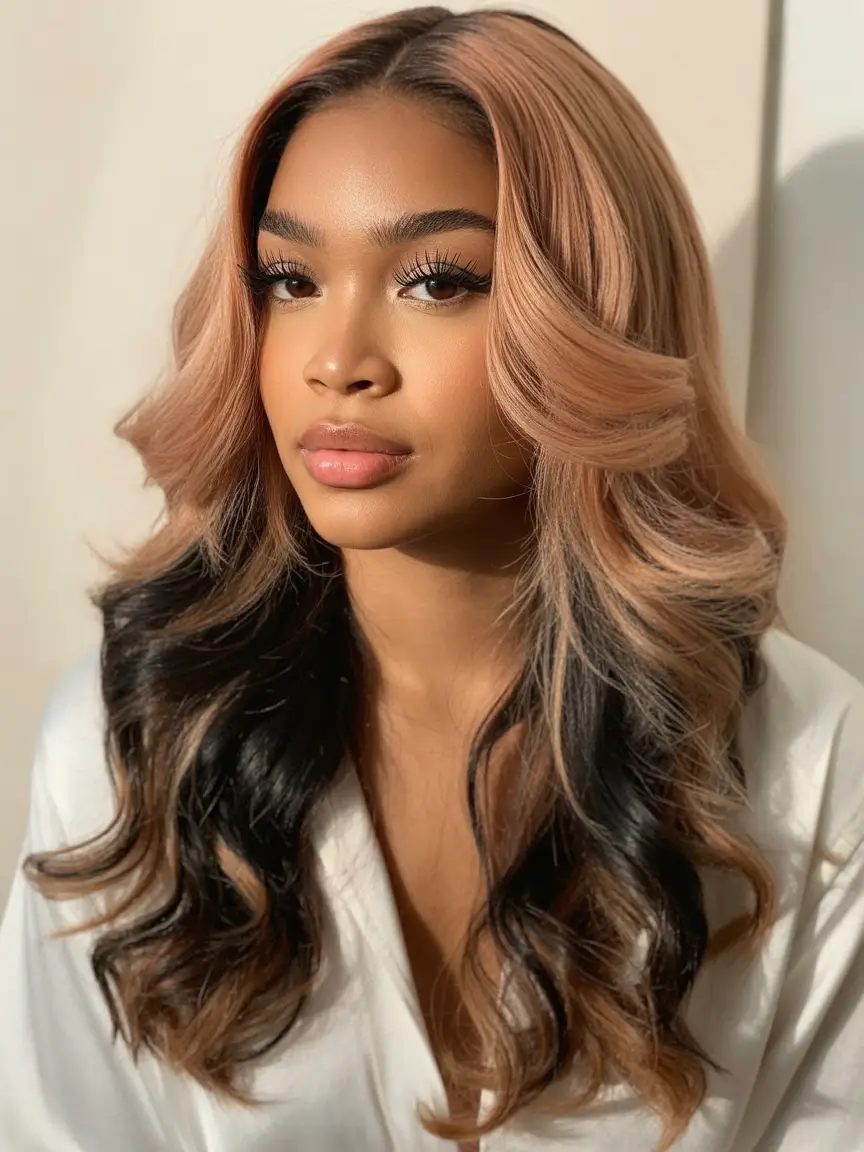 vibrant spring hair color for dark skin 2026 Rosewood And Espresso Two-Tone Elegance