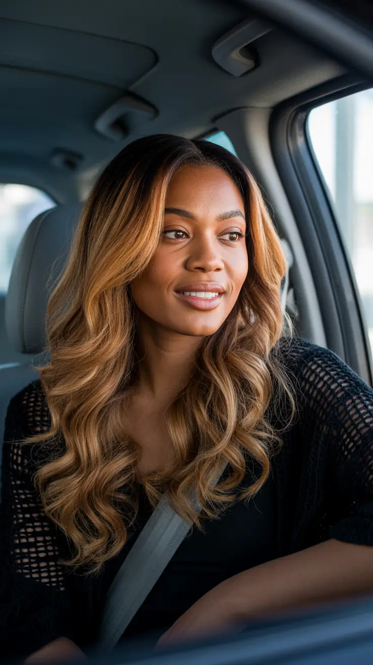 vibrant spring hair color for dark skin 2026 Golden Soft Waves With Natural Radiance