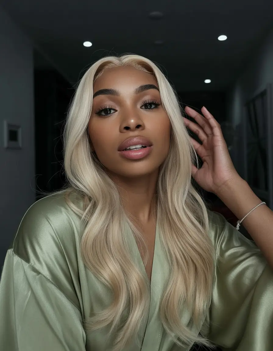 vibrant spring hair color for dark skin 2026 Warm Cream Blonde With Face-Framing Waves