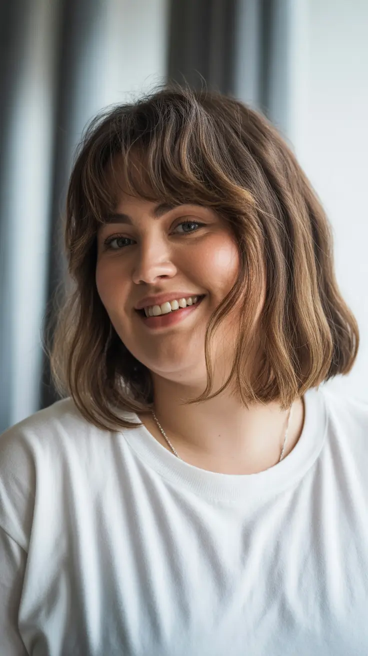 modern spring haircuts for chubby faces 2026 Chin-Length Bob With Soft Wispy Bangs