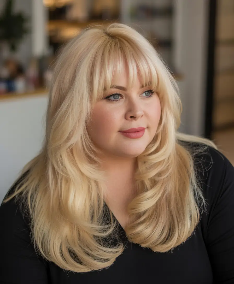 Modern Spring Haircuts For Plus Size Women 2026 Long Layered Cut With Curtain Bangs