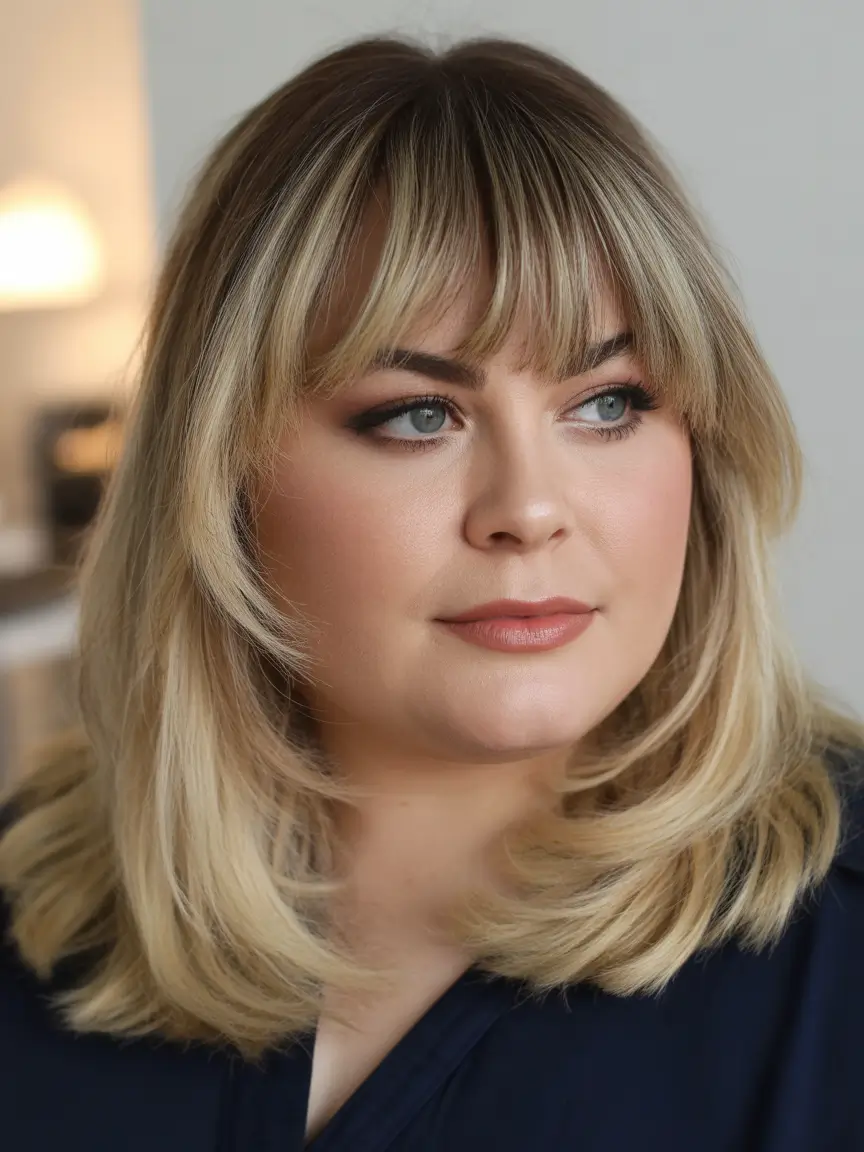 Modern Spring Haircuts for Plus Size Women 2026 Soft Layered Medium Cut With Full Bangs