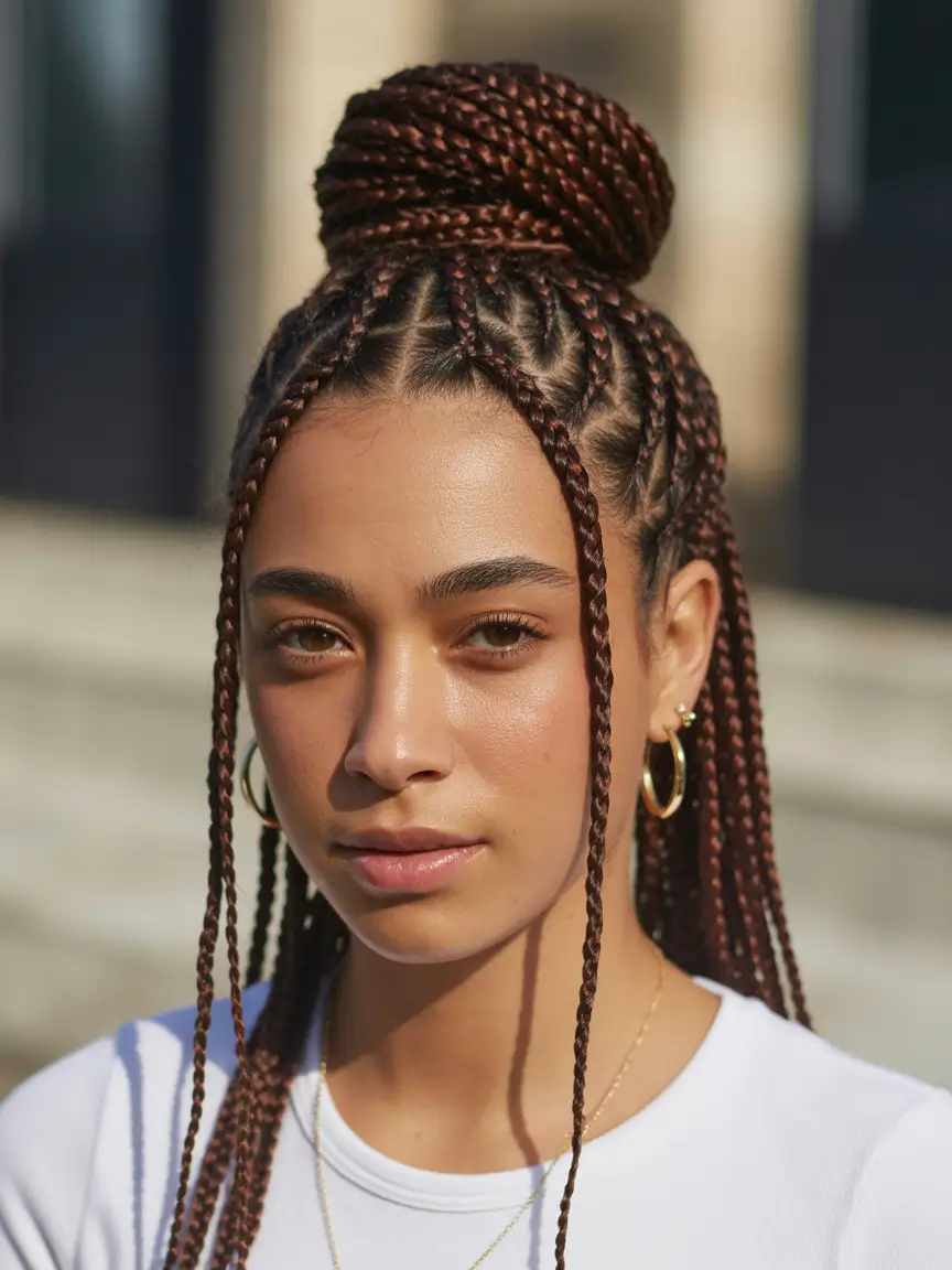 best spring hairstyles trends black women 2026 + Braided Top Bun With Clean Parting